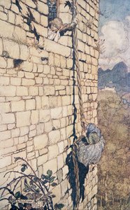 De heks klom omhoog, uit De Sprookjes van de Gebroeders Grimm, pub. 1909 door Arthur Rackham