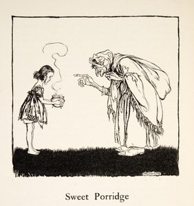 De kleine ging en bracht de doos, uit Kleine Broer & Kleine Zus en Andere Verhalen van de Gebroeders Grimm, uitgegeven 1917 door Arthur Rackham