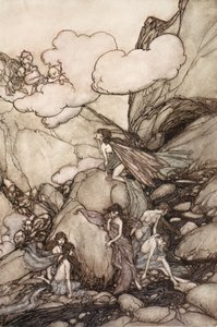 Deze sprookjesachtige bergen, uit Rip Van Winkle door Washington Irving, uitgegeven 1910 door Arthur Rackham