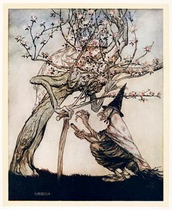 Boom van mij! O boom van mij! Heb je mijn ondeugende kleine meid gezien, Engelse sprookjes, pub 1922 door Arthur Rackham