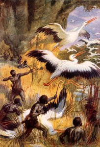 De strijd van de pygmeeën en de ooievaars (kleurenlitho) door Arthur Twidle