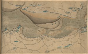 120.000. geleverd. Georiënteerd met het noorden naar de onderkant. Reliëf picturaal weergegeven. Picturale kaart. Hummel aankoop 1930, nr. 34. Toont gebied langs de Qiantang-rivier, vooral het gedeelte van de Hangzhou-baai in de provincie Zhejiang. Ook bes door Arthur W. Hummel