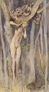 Hamadraid - Geest van een Boom, ca. 1890 (pastel, potlood & aquarel op papier) door Arthur Wardle