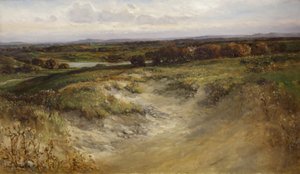 Landschap; voorheen gebruikt als achtergrond in een natuurhistorische vitrine door Arthur Wilde Parsons