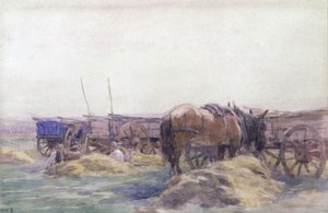 Hooikarren met paard door Arthur Winter Shaw