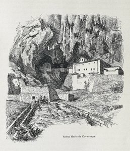 Covadonga. Hermitage van Santa Maria. Gravure. SPANJE. ARAGON. Zaragoza. Algemene Militaire Academie door Artist Unknown