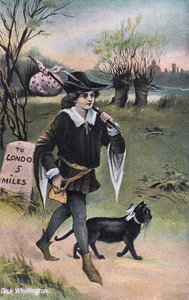 Dick Whittington op weg naar Londen (prent) door Artist Unknown