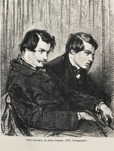 Edmond en Jules de Goncourt in een theaterloge. 1853. Litografie. door Artist Unknown