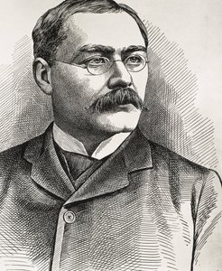 KIPLING, Rudyard (1865-1936). Britse schrijver, geboren in India. Nobelprijs voor Literatuur 1907. Portret van Kipling. Gravure.