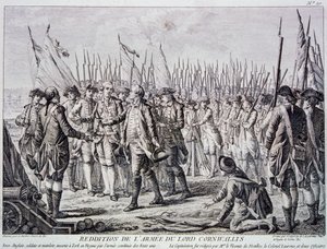 Lord Corwallis overgave van het Britse leger bij Yorktown (gravure) door Artist Unknown