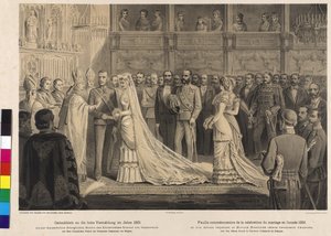 Huwelijksceremonie van kroonprins Rudolf met prinses Stephanie van België