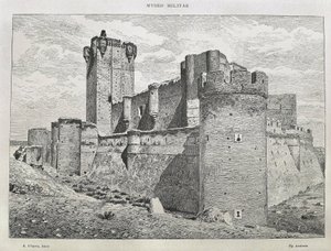 Medina del Campo. Het Mota-kasteel. Gravure. SPANJE. ARAGON. Zaragoza. Algemene Militaire Academie door Artist Unknown