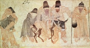 Mongoolse Nomaden met een ezel (perkament) door Artist Unknown