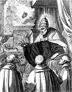 Pauselijke afgevaardigden aan het hof van Michael I van Constantinopel, Het schisma van 1054 (gravure) door Artist Unknown