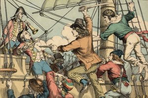 Robert Surcouf Frans zeeman en zeerover, hier aan boord van engelse boot "Triton" in 1796 (gravure) door Artist Unknown