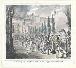 Bestorming van de kasteelpoort door de k.k. troepen op 31 oktober 1848 door Artist Unknown