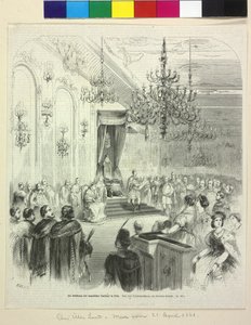 De inauguratie van de Hongaarse Landdag in Buda op 6 april 1861 door graaf George Apponyi