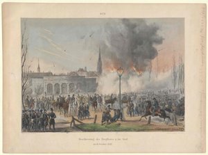 Bombardement van de kasteelpoort en de stad Wenen op 31 oktober 1848 door Artist Unknown