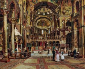 Binnen in de Basilica di San Marco, Venetië door Arturo Ferrari