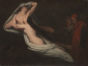 Dante en Virgil ontmoeten de schimmen van Francesca da Rimini en Paolo door Ary Scheffer
