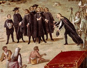 Plein van het hof van de Vicaria in Napels ten tijde van de revolutie van Masaniello (detail)