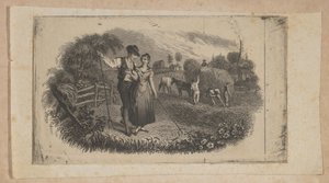 Bankbiljet vignet met hooibouwers die de landelijke industrie symboliseren, ca. 1824-37