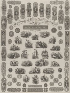 Voorbeeldblad van Bankbiljet Gravure door Asher Brown Durand