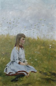 Meisje in een bloemenweide, ca.1885 door Asta Nørregaard