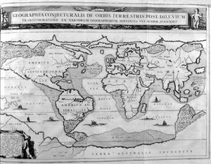 Geografische kaart van de wereld na de zondvloed, 1675