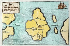 Kaart van het legendarische eiland Atlantis - uit de Mundus Subterraneus van Athanase Kircher