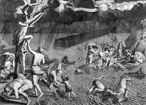 Scène van de zondvloed door Athanasius Kircher