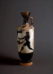 Griekse kunst: Herakles en Atlas (detail). Lekythos wit door de schilder van Athena door Athena Painter (workshop of)