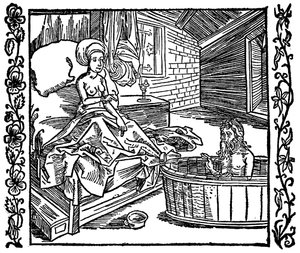 De vrouw en de badende kluizenaar. door attributed to Albrecht Dürer