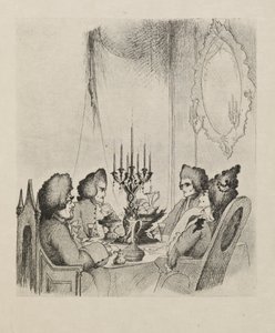 Een scène uit "Madame Lescaut" uit een boek met vijftig tekeningen door Aubrey Beardsley