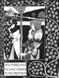 Arthurlegende: De fee Morgane geeft een schild aan Tristan door Aubrey Beardsley