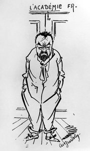 Karikatuur van de Franse romanschrijver Emile Zola (1840-1902) buiten de Académie Française door Aubrey Beardsley