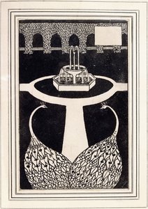 Hoofdstukhoofd met twee pauwen in een tuin met een fontein, c.1893/4 door Aubrey Beardsley