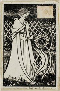 Decoratieve Studie: Vrouw met Zonnebloemen door Aubrey Beardsley