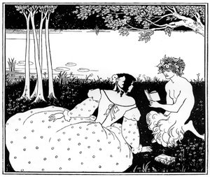 Pan leest voor aan een vrouw bij een beek door Aubrey Beardsley