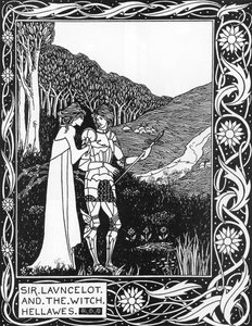 Sir Launcelot en de heks Hellawes Illustratie door Aubrey Beardsley (1872-1898) uit Thomas Malory