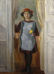 Meisje in deuropening (Maria Eiebakke) 1918 door August Eiebakke