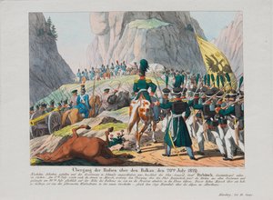 Het leger van graaf Ivan Ivanovich Diebitsch steekt de Balkan over, ca. 1830 door August Friedrich Andreas Campe