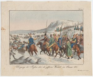 Het Russische leger steekt de Wisła over in januari 1813, ca. 1815 door August Friedrich Andreas Campe