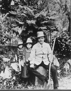 Zelfportret van August Strindberg, met zijn kinderen op het platteland