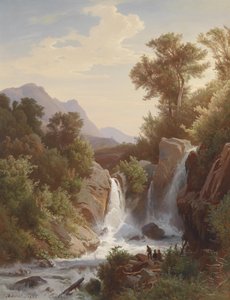 Visser bij de waterval door August Kessler