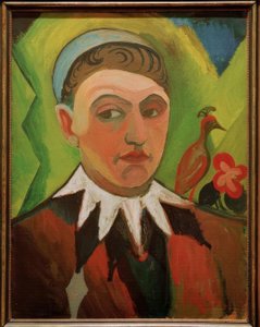 Clown, karikaturaal zelfportret door August Macke