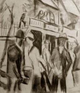 Wandelaars op straat door August Macke