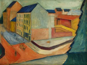 Onze straat met renbaan, Bonn, 1913 door August Macke