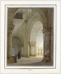 Interieur van een romaanse kerk door August von Bayer