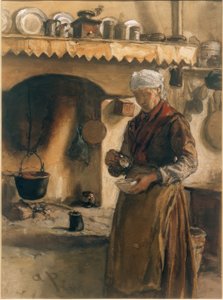 Italiaanse boerin bij de haard